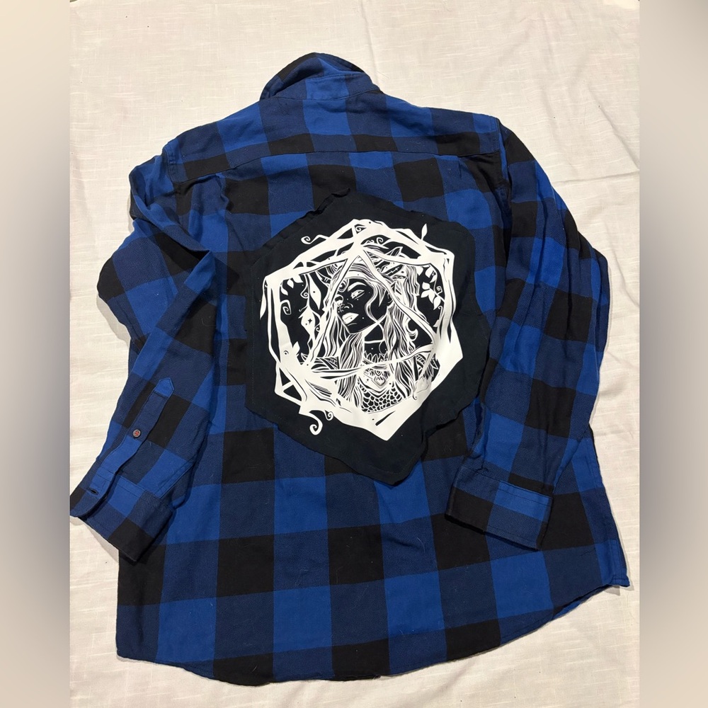 One a kind flannel with D&D inspired patch